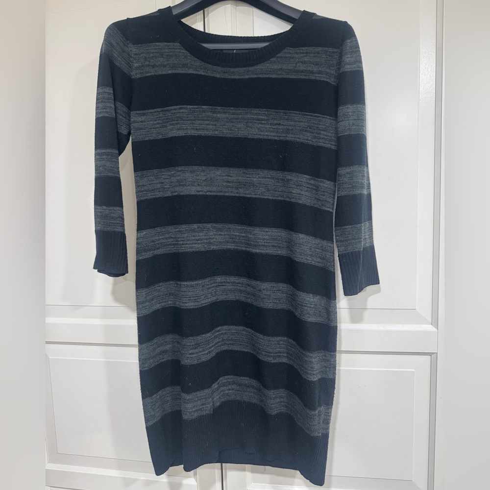 Black and Gray Striped Sweater Dress